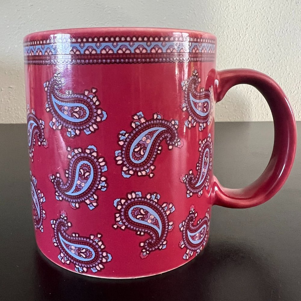Vintage Paisley Ceramic Coffee Cup Tea Mug Retro Boho Groovy Burgundy Blue